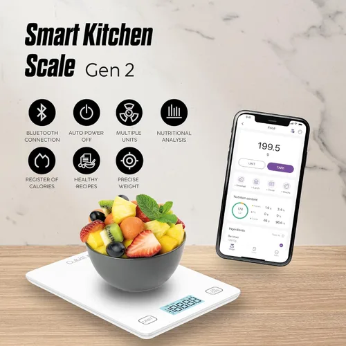 Miniatura 5 de CUBITT Báscula inteligente de cocina, báscula de alimentos Bluetooth con calculadora nutricional para ceto, macro y calorías, gramos digitales