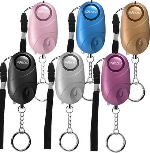 Paquete de 6 sirenas de alarma personal de emergencia de autodefensa con luces LED, alarma de seguridad para mujeres, niños y ancianos (multicolor)