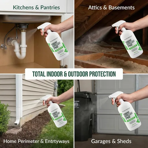Miniatura 5 de Spray de control de roedores de aceite de menta, control natural en interiores y exteriores para ratones y ratas, fórmula extrafuerte a base