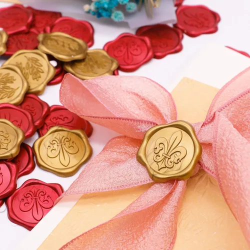 Miniatura 4 de SWANGSA Fleur De Lis - 50 calcomanías de sello de cera de oro antiguo, para invitación, tarjetas de felicitación, envoltura de regalos Flor de Lis