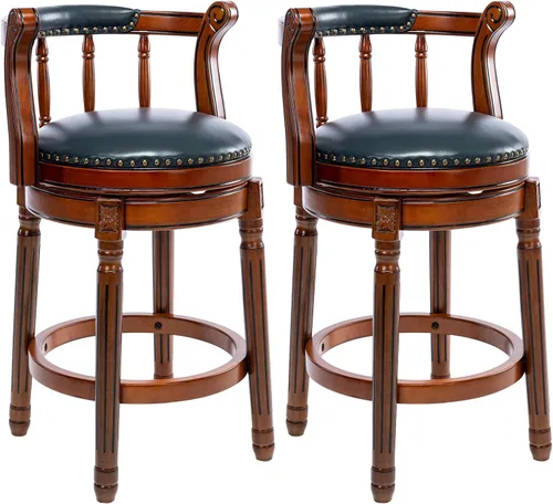 Miniatura 13 de CozyRain Taburetes de bar modernos taburetes giratorios, encimera de cocina tapizado de piel auténtica con reposapiés para el hogar, cocina, comedor