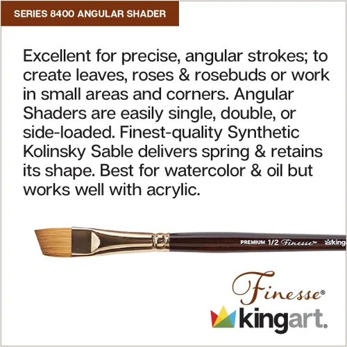Miniatura 3 de KINGART Premium Finesse 8400-1/4 Angular Shader Series - Cepillo para artista, pelo sintético Kolinsky Sable, mango corto, para acuarela y pinturas