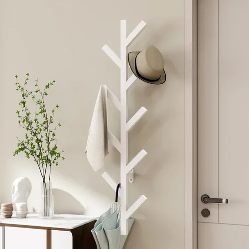Miniatura 12 de Vlush Perchero de Metal para Montar en la Pared con 6 Ganchos, Perchero de Ropa Moderno y Minimalista, Perchero Vertical para Colgar Ropa