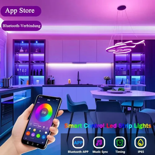 Miniatura 3 de Luces LED para dormitorio con alimentación USB, tiras de luz LED Bluetooth de 32.8 pies, aplicación inteligente y control remoto, IP65 resistente al