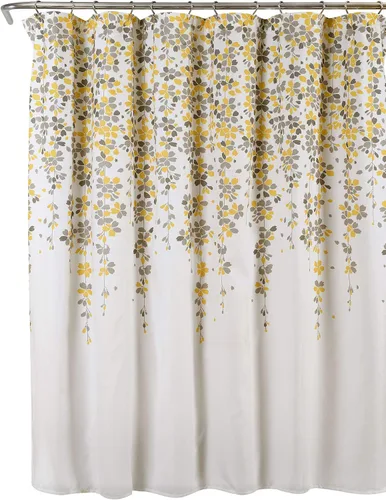 Miniatura 5 de Lush Decor Cortina de Ducha Weeping Flower 72"An x 72"L Amarillo y Gris - Cortinas de Ducha de Tela para Baño - Cortina de Baño Floral - Decoración