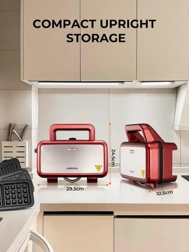 Miniatura 8 de HOUSNAT Sandwicherera, waflera 3 en 1 con placas extraíbles, prensa Panini de 1200 W con placas antiadherentes intercambiables, luces indicadoras