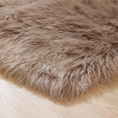 Miniatura 7 de Goolela Alfombra de Área de Piel de Oveja 9x12 pies - Marrón Claro Beige - Alfombra Mullida Esponjosa Peluda para Sala de Estar Dormitorio Piel