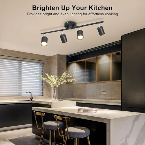 Miniatura 2 de Ketom Luminarias de Riel de Techo de 4 Luces, Foco LED de Techo Negro GU10, Kit de Luz de Riel Moderno para Cocina Pasillo Sala de Estar