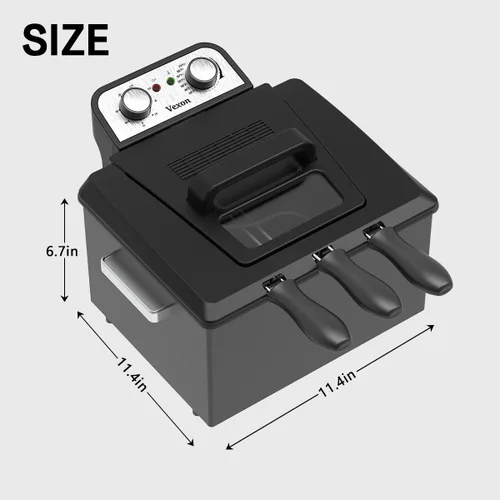 Miniatura 4 de Freidora eléctrica grande de 1800W y 5 litros/21 tazas con 3 cestas de freír, temperatura ajustable, tapa con ventana de visualización, cuerpo