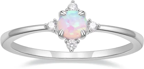 SHINYSO Anillo de boda chapado en oro de 14 quilates para mujer, anillos finos y apilables, ópalo delicado con circonita cúbica, anillo de