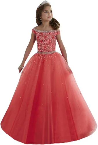 Miniatura 4 de Junguan Vestidos de tul Aline Princess para niñas, vestidos de baile formales TF017
