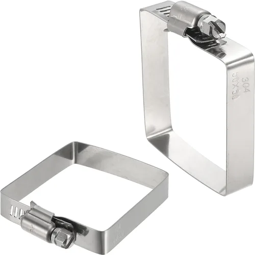 uxcell 2 abrazaderas de manguera rectangulares de acero inoxidable 304, ajustables de 2 x 2 pulgadas, abrazaderas de tubo de conducto de engranaje