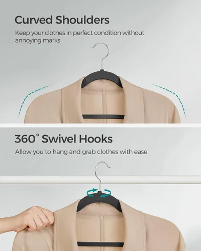 Miniatura 7 de SONGMICS Paquete de 30 perchas de terciopelo antideslizantes con muescas para el hombro, barra para pantalones, gancho giratorio de 360°, ahorro