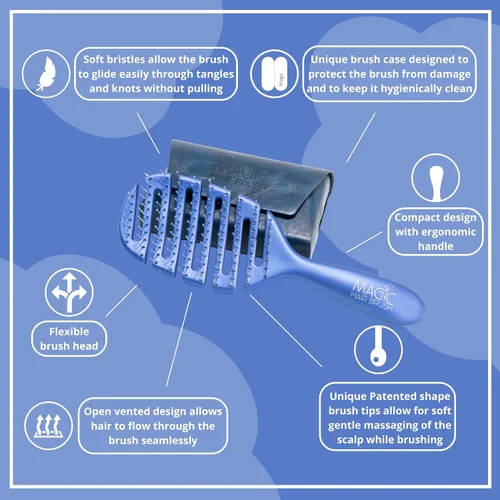 Miniatura 3 de Magic Hair Brush Azul Cepillo desenredante profesional flexible ventilado - Estuche de viaje azul, soplado y uso en húmedo/seco