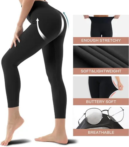 Miniatura 5 de Blisset Paquete de 3 leggings de cintura alta para mujer, pantalones deportivos suaves con control de abdomen para correr, yoga, entrenamiento