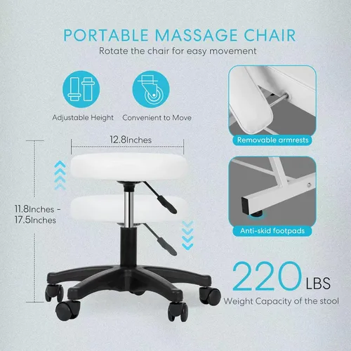 Miniatura 6 de Roixeeds Silla de tatuaje de 3 secciones, cama de masaje profesional ajustable, silla de cama de tatuaje con taburete de spa y gancho para toalla