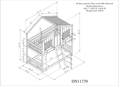 Miniatura 2 de Litera para niños con apariencia en forma de casa, litera de tamaño individual con techo y 2 ventanas, literas de piso de madera maciza para niños