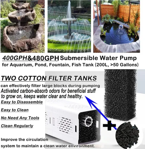 Miniatura 5 de Filtro de tanque de peces ultra silencioso 4 en 1, filtro interno para acuario, bomba de filtro de agua sumergible de 500-1800L/H, filtro