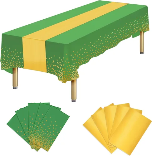Miniatura 9 de Paquete de 10 manteles rectangulares de plástico y camino de mesa de satén, mantel desechable negro rectangular y dorado para cumpleaños