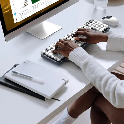 Miniatura 42 de KNOWSQT Combo de teclado y ratón inalámbrico, teclados lindos de tamaño completo estilo máquina de escribir 2.4G azul colorido - receptor USB Plug