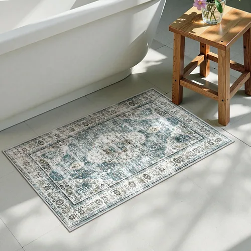 Miniatura 36 de Uphome Tapete de baño color naranja, estilo bohemio y envejecido, tapete de baño pequeño de terciopelo súper acogedor, antideslizante, lavable a