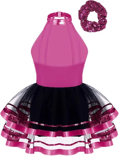 Miniatura 41 de CHICTRY Vestido tutú de ballet con lentejuelas brillantes para niñas y niñas, moderno disfraz de baile latino de jazz
