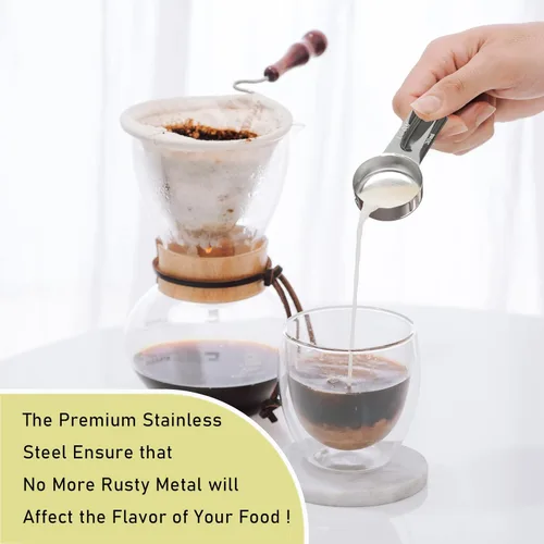 Miniatura 4 de 2 tazas medidoras individuales de 1/8 taza (1.0 fl oz, 1 onza), cuchara medida de acero inoxidable, medición métrica y estadounidense, apto