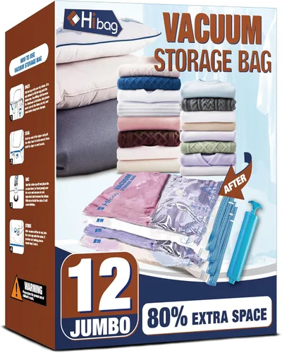 Miniatura 9 de HIBAG Bolsas de Almacenamiento al Vacío con Sellado, 10 Bolsas Jumbo Ahorradoras de Espacio con Sellador al Vacío para Ropa, Edredones, Mantas, Ropa