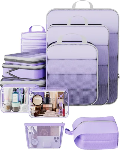 Veken Juego de 11 cubos de compresión para artículos esenciales de viaje, bolsas organizadoras compresibles expandibles grandes para maletas de