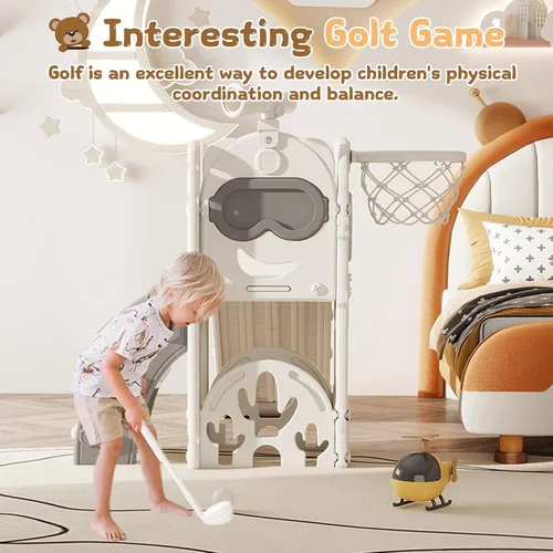 Miniatura 7 de Tobogán 8 en 1, tobogán interior para niños pequeños de 1 a 3 años y juego para interiores y exteriores, con almacenamiento, escalador, telescopio