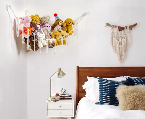 Miniatura 2 de YKBU Hamaca de animales de peluche, red colgante en la esquina, macramé, almacenamiento de animales de peluche, organizador de juguetes