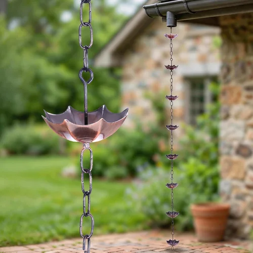 Miniatura 15 de Topadorn Cadena de lluvia para paraguas, canalón de metal decorativo de 72 pulgadas, desviador de agua resistente a la intemperie para jardín al