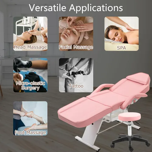 Miniatura 6 de Silla de tatuaje con taburete hidráulico, multiusos profesional de cuero de salón esteticista, mesas de masaje ajustables actualizadas para camas