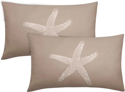 Miniatura 16 de Sweetshow Juego de 2 fundas de almohada cuadradas de lino con estrellas de mar negras de 16 x 16 pulgadas, decoración náutica costera de playa
