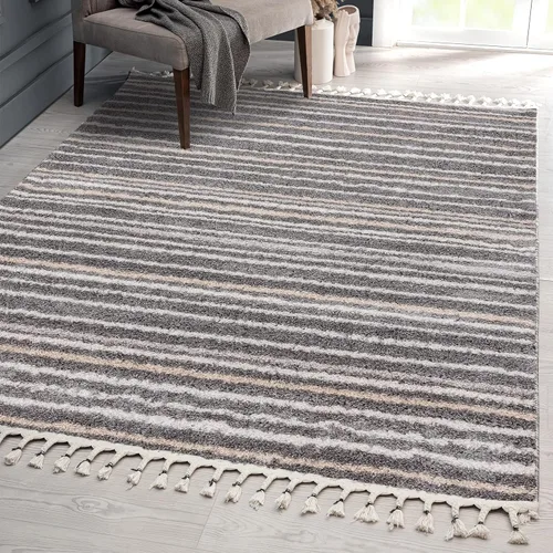 Miniatura 3 de LUXE WEAVERS Shaggy Collection 520 - Alfombra gris de 8 x 10 pulgadas, diseño de líneas Shagg