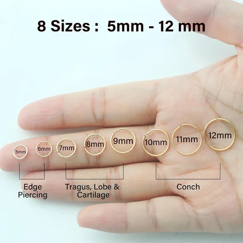 Miniatura 4 de Small Thin Hoop Earrings for Women,Tiny Huggie Hoop Rings for Cartilage,Helix,Targus,Conch,Nose,22g/24g/20g,14K Gold Filled/Sterling Silver/Rose