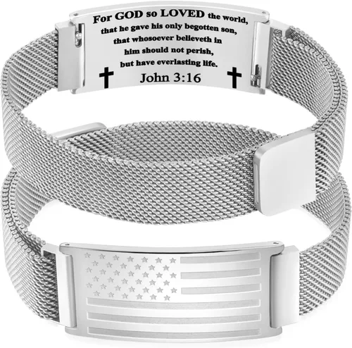 Miniatura 29 de DuoDiner Regalos de primera comunión, pulsera de cruz para niños y hombres, bandera estadounidense, versículo bíblico cristiano, regalos de joyería