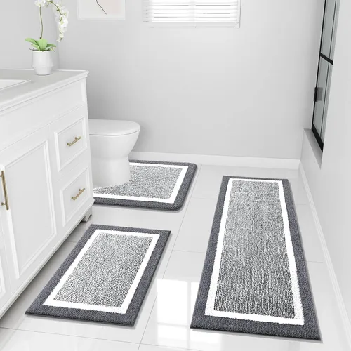 Miniatura 10 de OLANLY Juego de alfombras de baño de 3 piezas, alfombras de baño de microfibra suave y absorbente y alfombra de inodoro de contorno en forma de U