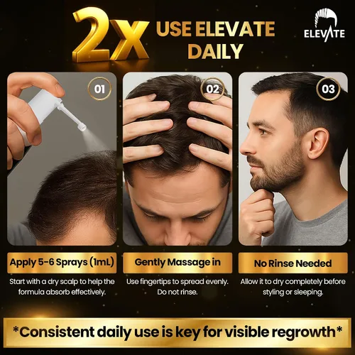 Miniatura 9 de Elevate Tratamiento de crecimiento del cabello 5% Minoxidil Spray para hombres – Fórmula clínicamente probada de rápida absorción para pérdida