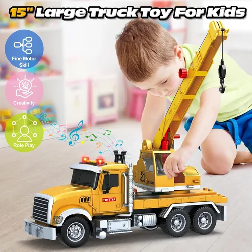 Miniatura 5 de Bstoyder Juguetes para niños de 3, 4, 5, 6, 7 y 8 años, camión grúa juguete con luces, sonidos, vehículo juguete de fricción para niños pequeños