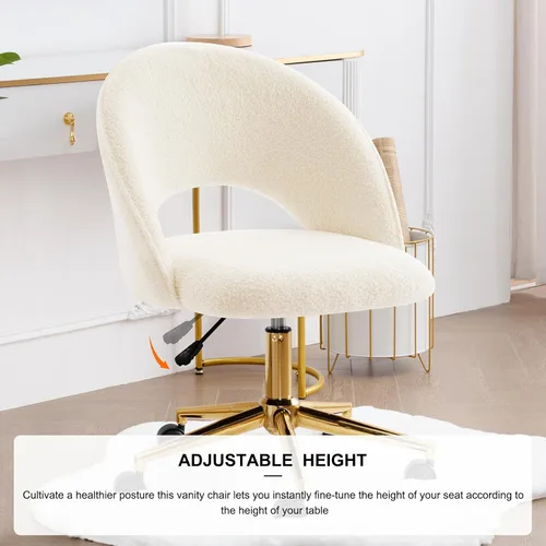 Miniatura 6 de Furnimart - Silla giratoria con ruedas para escritorio, silla ajustable de piel sintética para tocador con patas doradas, linda silla de tareas