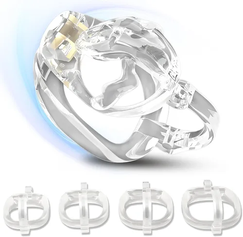 Miniatura 13 de Jaula de castidad impresa en 3D con 4 anillos diferentes, jaula de pene masculina con ganchos y cerraduras ocultas, dispositivo de castidad