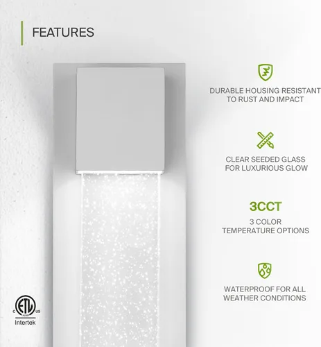 Miniatura 3 de ASD LED 13" Bubble Glass Wall Light Fixture, Outdoor & Indoor Seeded Sconce 3CCT, Waterproof, Dimmable, ETL Listed 12W 500LM 3000-5000K 120V