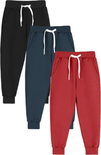 Miniatura 21 de Resinta Paquete de 3 pantalones deportivos de algodón para niños pequeños, pantalones deportivos con bolsillo, ropa de entrenamiento
