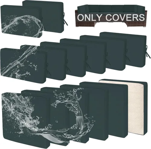 Miniatura 13 de 14 fundas de cojín de patio para juegos de asientos seccionales de muebles de exterior de 7 piezas, resistentes al agua, más 2 almohadas decorativas