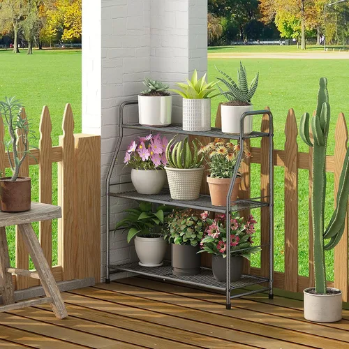 Miniatura 5 de Simple Trending Soporte para plantas al aire libre e interior, estante de metal impermeable de 3 niveles para sala de estar, balcón y jardín
