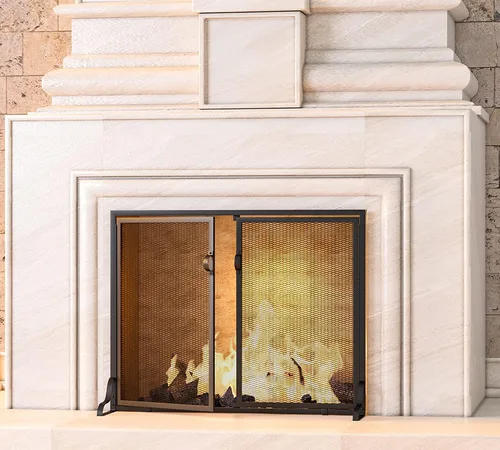 Miniatura 3 de Kingson Pantalla para chimenea con puertas magnéticas, 2 paneles hechos a mano de hierro forjado sólido, malla decorativa, protección contra chispas