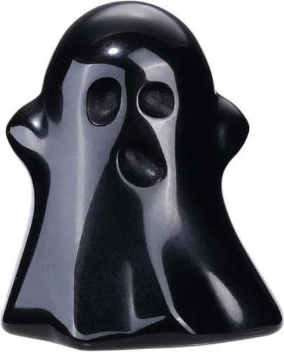 Jovivi Figura decorativa de fantasma de cristal de obsidiana negra de 1.2 pulgadas tallada a mano, piedra curativa Reiki, escultura de estatua de