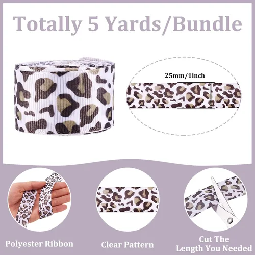 Miniatura 6 de Pandahall - 5 tarjetas de cinta de grogrén de leopardo de 1 pulgada / 0.984 in de ancho plano con estampado de leopardo salvaje para coser lazos