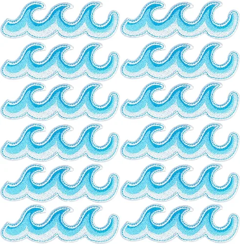 20 parches bordados de olas oceánicas, parche de reparación para ropa, chaquetas, gorras, parches bordados, parches de costura para decoración de